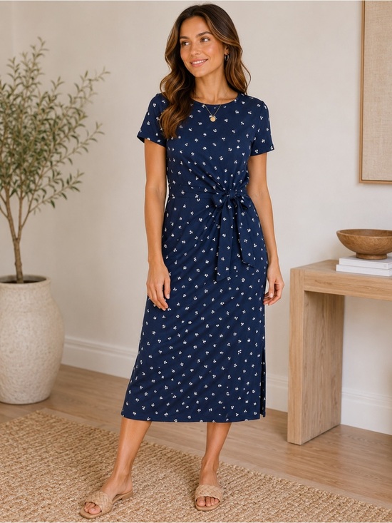 ON 34th Dresses & Skirts - ON 34TH Navy Floral Side Tie Midi Dress XXS | Like New